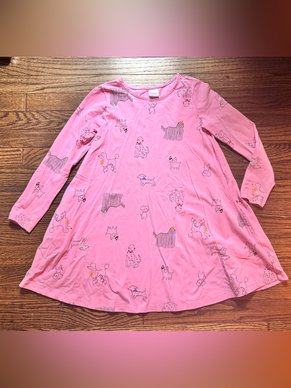 Hanna Andersson Pink Dog Print Long Sleeve Dress